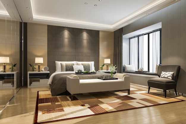 3d Rendering Beautiful Luxury Bedroom Suite In Hotel With