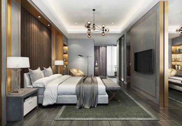 Premium Photo | 3d rendering beautiful luxury bedroom suite in hotel ...