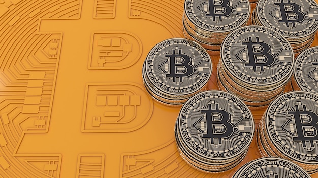 Premium Photo 3d Rendering Of A Bitcoins Gold And Black Metallic Coins Over Orange Background 5339