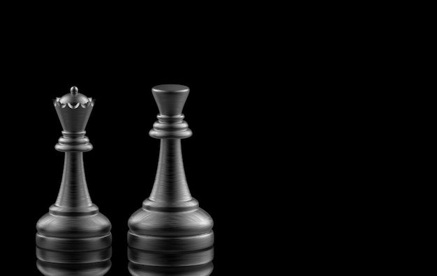 Premium Photo | 3d rendering. black king and queen chess on black