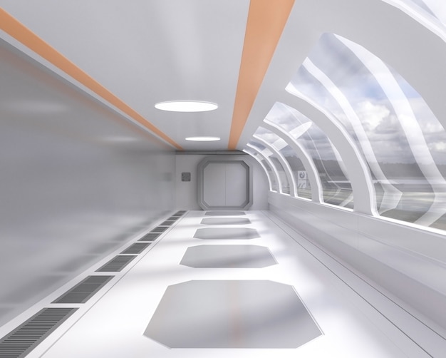 3d Rendering Bright Futuristic Tunnel With Window And