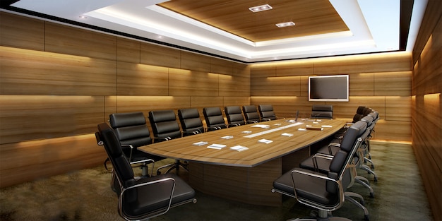 3d rendering business meeting room on high rise office building Premium Photo