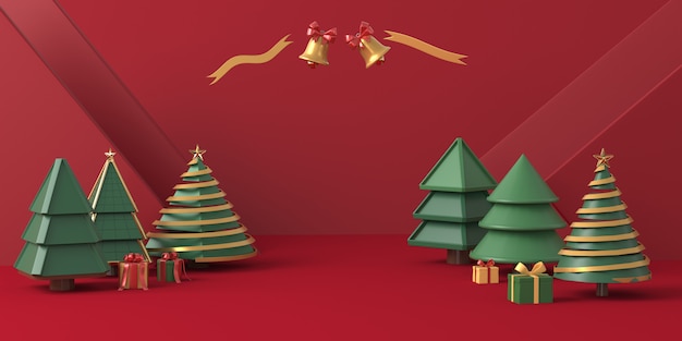 Download Premium Photo 3d Rendering Christmas Tree With Red Background Yellowimages Mockups