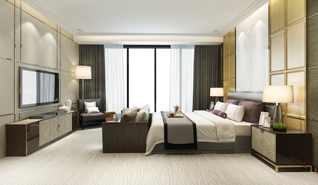 3d Rendering Classic Beautiful Luxury Bedroom Suite In Hotel