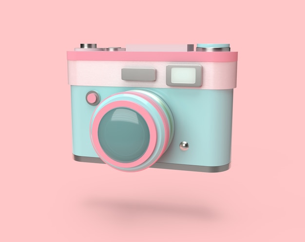 3d Rendering Colorful Pastel Camera On Pink Background Premium Photo