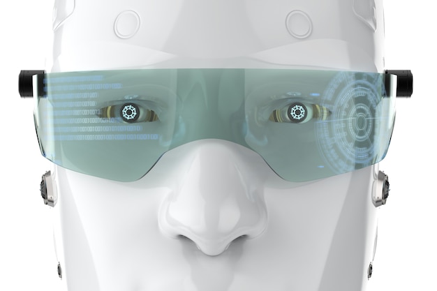 Premium Photo 3d Rendering Cyborg With Hud On Eyeglasses 