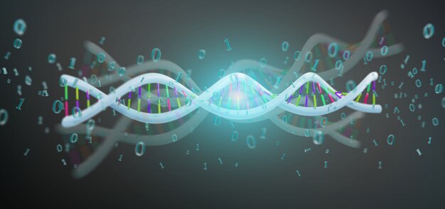 3d rendering data coded dna with binary file around Premium Photo