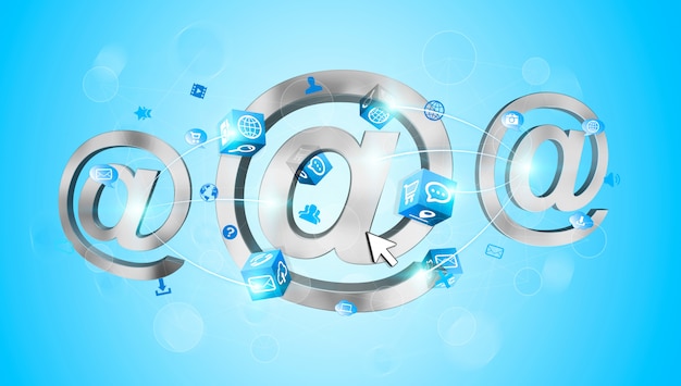 3d rendering email icon connected to each other Premium Photo