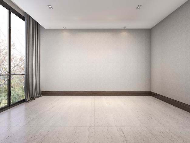 3d rendering empty white minimal room with nice wallpaper near window