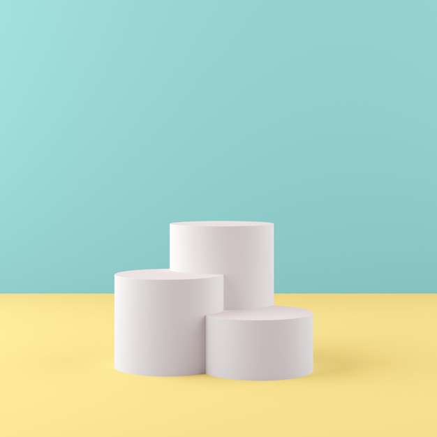 3d rendering geometry shapes mock up scene minimal concept, white podium with green and yellow background for product or perfume Premium Photo
