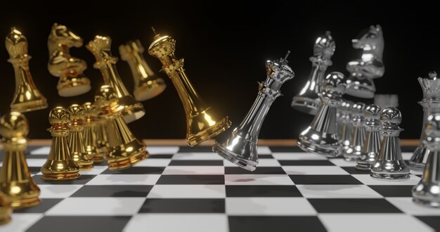 3d rendering gold and silver chess., contradiction concept. Premium Photo