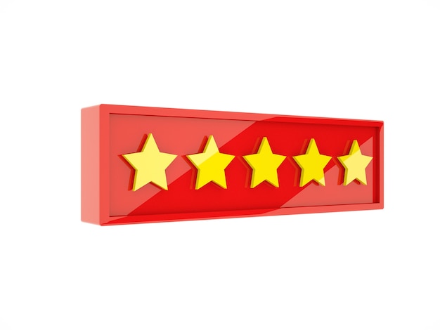 Premium Photo | 3d rendering golden five stars in red frame on white ...