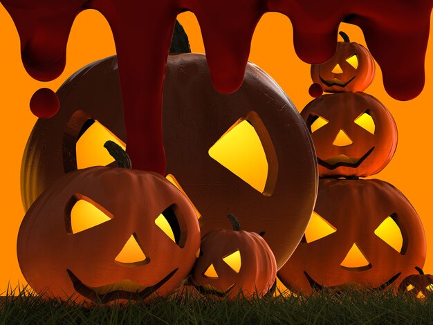 Premium Photo | 3d rendering halloween pumpkin on orange background