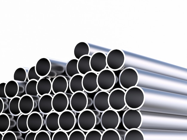 Premium Photo | 3d rendering heap of shiny metal pipes isolated on white