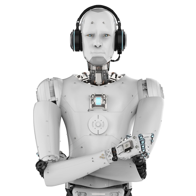 Premium Photo | 3d rendering humanoid robot with headset on white ...