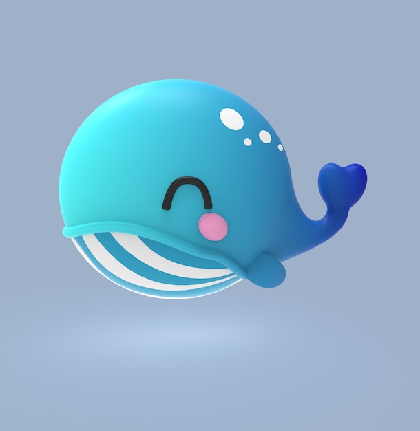 かわいいクジラ 海のnarwalの3 Dレンダリングイラスト かわいい漫画のキャラクターのクジラとバキータ プレミアム写真