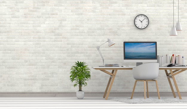 Premium Photo | 3d rendering of interior living room with desktop computer