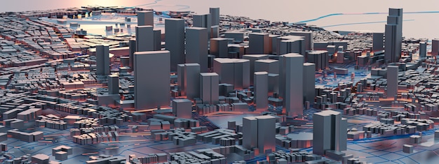 3d Rendering Low Poly City Views Urban Technology Concepts