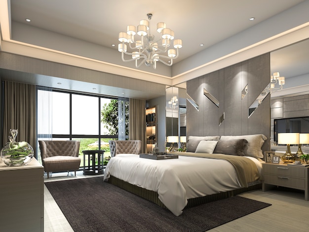 3d Rendering Luxury Modern Bedroom Suite In Hotel Photo