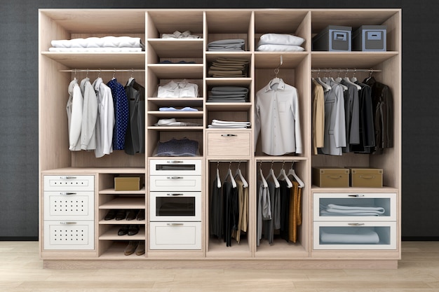 3d Rendering Minimal Scandinavian Walk In Closet With Wood