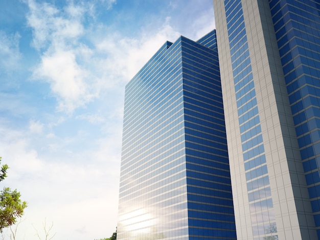 Premium Photo | 3d rendering of modern architecture facade with blue ...