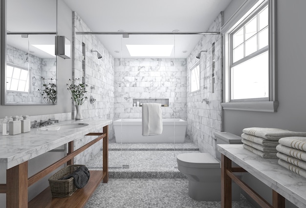 3d Rendering Modern Minimal Bathroom With Scandinavian Decor