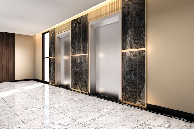  3d rendering modern steel elevator lift lobby in business hotel with luxury design
