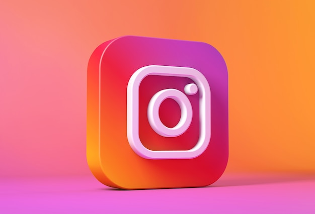 Instagramのアイコンまたはロゴの3dレンダリング プレミアム写真