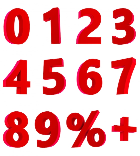 Premium Photo 3d Rendering Of Red Numbers 1 2 3 4 5 6 7 8 9 0 On White Background