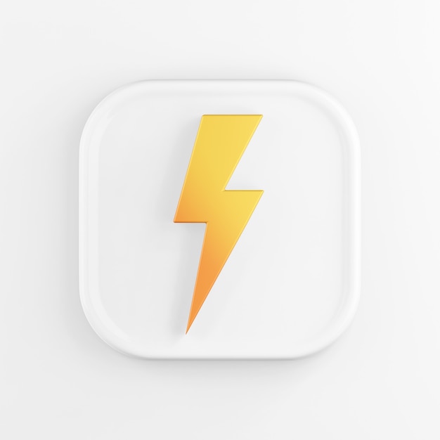 Premium Photo | 3d rendering square white button icon, yellow lightning ...