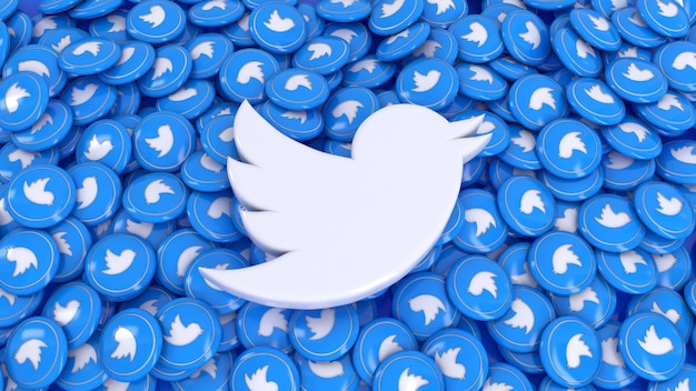 Premium Photo | 3d rendering of twitter logo over lots of twitter ...