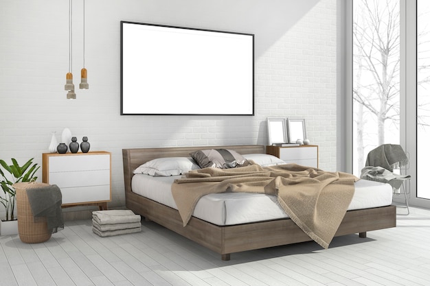 Premium Photo 3d Rendering Vintage Minimal Mock Up Bedroom In Scandinavian Style,Kitchen And Bathroom Tiles Design