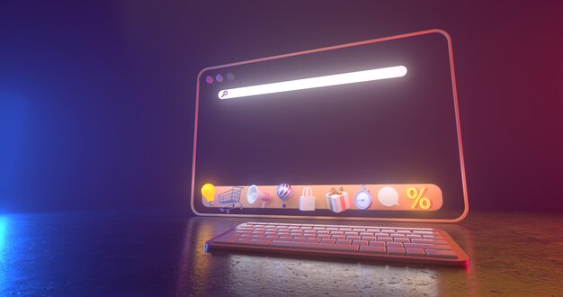 3d rendering of web icons and neon light. Premium Photo