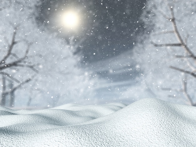 吹雪の中の木の風景に対する3 D雪 無料の写真