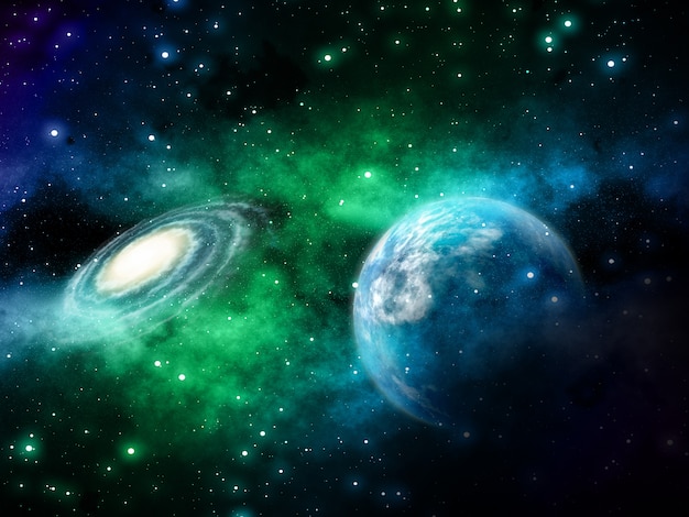 架空の惑星と星雲の3 D空間の背景 無料の写真