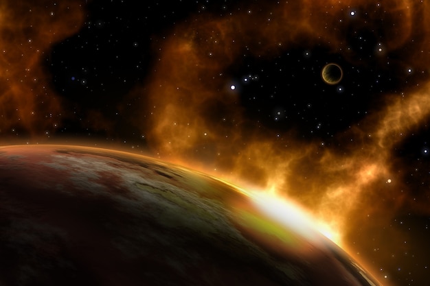 架空の惑星と3d空間の背景 プレミアム写真