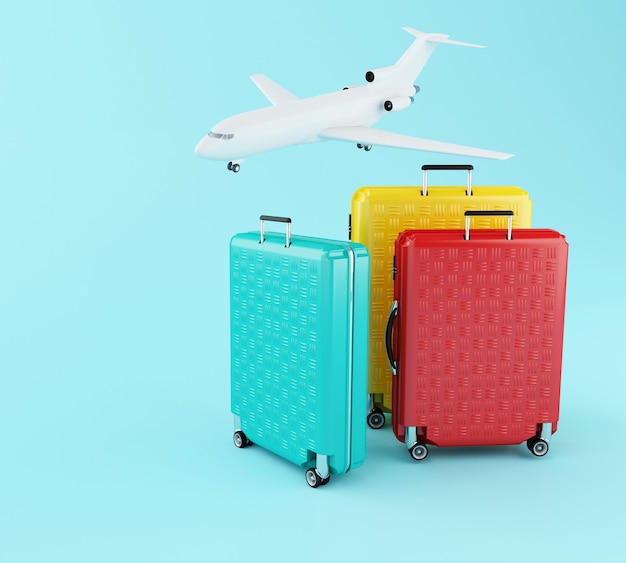 3d travel suitcase and airplane Photo | Premium Download