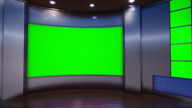 Premium Photo | 3d virtual tv studio news with green screen, 3d ...