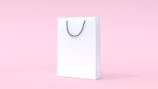 Download Premium Photo | 3d white paper bag mock up soft pink background minimal shopping.