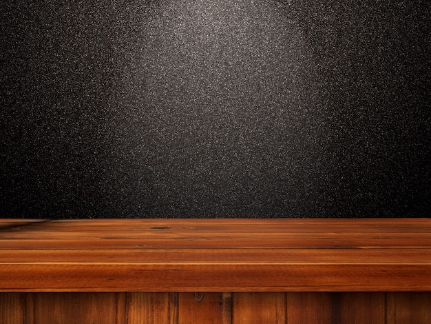 3D wooden table against a black glittery wall Free Photo