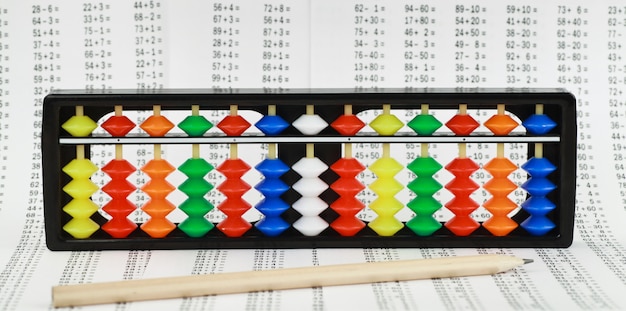 Abacus for mental arithmetic, against the background of examples to ...