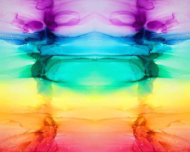 抽象的なアルコールインク虹カラフルな背景の壁紙混合アクリル絵の具現代アート プレミアム写真