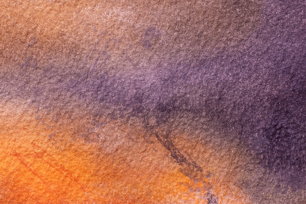抽象芸術の背景のオレンジと紫の色 茶色の柔らかなグラデーションのキャンバスに水彩画 紙に紫の模様のアートワークの断片 テクスチャ背景 プレミアム写真