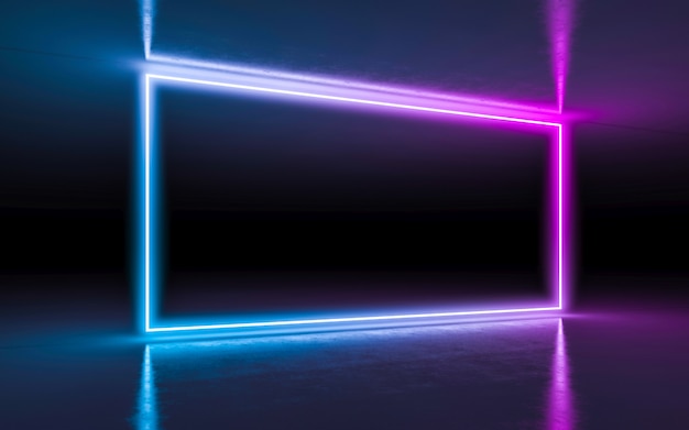 Premium Photo Abstract Background Purple And Blue Neon Glowing Lights In Empty Dark Room With Reflection