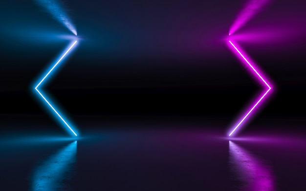 Premium Photo Abstract Background Purple And Blue Neon Glowing Lights In Empty Dark Room With Reflection