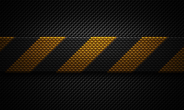Abstract black perforated plate material design with warning tape Premium Photo