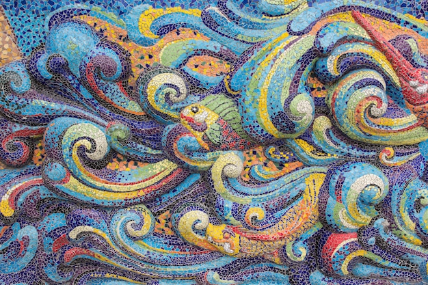 Abstract, colorful ceramic tile patterns in temple (wat ban rai) at dan khun thot district, nakhonratchasima province, thailand Premium Photo