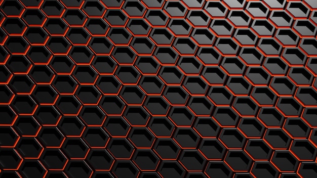 Premium Photo | Abstract dark metallic hexagon with glowing red light ...