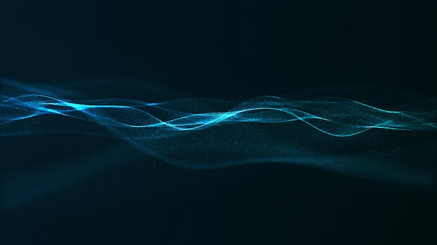 Abstract digital blue color wave with flowing small particles Premium Photo