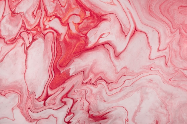 抽象的な流体アートの背景の濃い赤と白の色 液体大理石 ピンクのグラデーションとスプラッシュとキャンバスにアクリル画 プレミアム写真